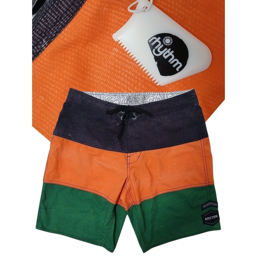Rhythm The Sound of Change Board Shorts 32 Swim Colorblock Surf w Wax Comb VNTG